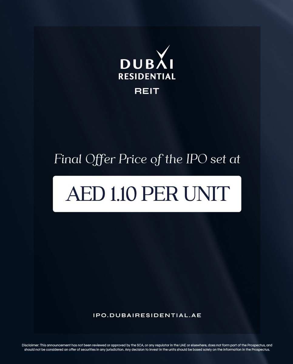 DubaiResi's tweet photo. The Dubai Residential REIT offering was significantly oversubscribed by local, regional, and international investors, implying an oversubscription level of over 26 times in aggregate 
#DubaiResidentialREIT https://t.co/mMD0jem7Z5