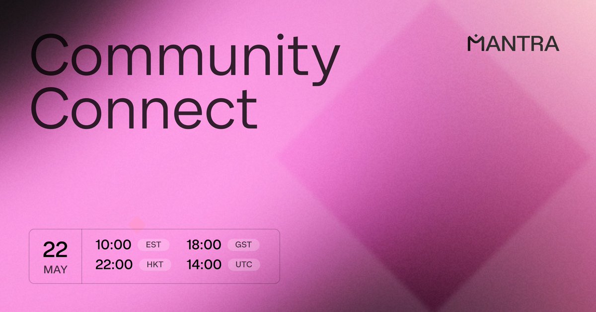 MANTRA | Tokenizing RWAs (@mantra_chain) on Twitter photo Join CEO and Founder <a href="/jp_mullin888/">JP Mullin (π, ποΈ)</a> at Community Connect for a recap of the past week, looks at the ones to come, current projects, and more.
Set a reminder, and dial in:
youtube.com/watch?v=TzGV8Uβ¦
β° Thursday, 22 May (14:00 UTC) Join CEO and Founder <a href="/jp_mullin888/">JP Mullin (π, ποΈ)</a> at Community Connect for a recap of the past week, looks at the ones to come, current projects, and more.
Set a reminder, and dial in:
youtube.com/watch?v=TzGV8Uβ¦
β° Thursday, 22 May (14:00 UTC)