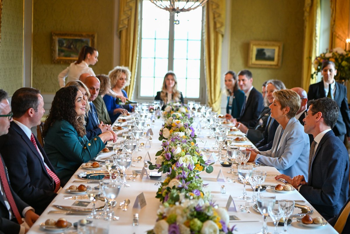 Thank you, President <a href="/keller_sutter/">Karin Keller-Sutter</a>, for the warm welcome, the friendship, and the honor. 🇽🇰🇨🇭
 
This first-ever State Visit to Switzerland, beginning at Lohn Manor, stands as a testament that together, our two countries are writing a new chapter - one built on shared values,