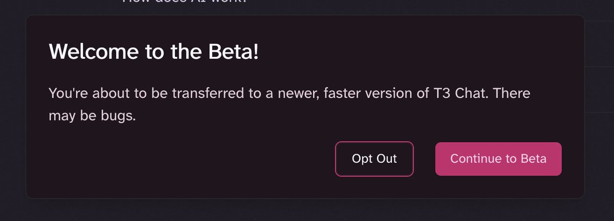 Can we get an option to just redirect? I don't wanna get used to typing 'beta.t3' instead of 't3' to head there <a href="/t3dotchat/">T3 Chat</a>