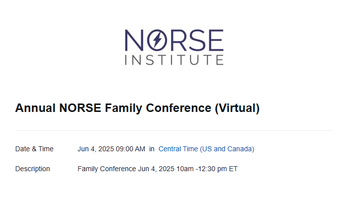NCS endorses these upcoming virtual NORSE events. 

Scientific Symposium 📆 June 3
➡️ Early recognition, treatment &amp; communication of NORSE/FIRES
🔗 bit.ly/3GTpMEm

Family Conference 📆 June 4
➡️ Addressing doctor - family communication gaps
🔗 bit.ly/4mmaYOQ