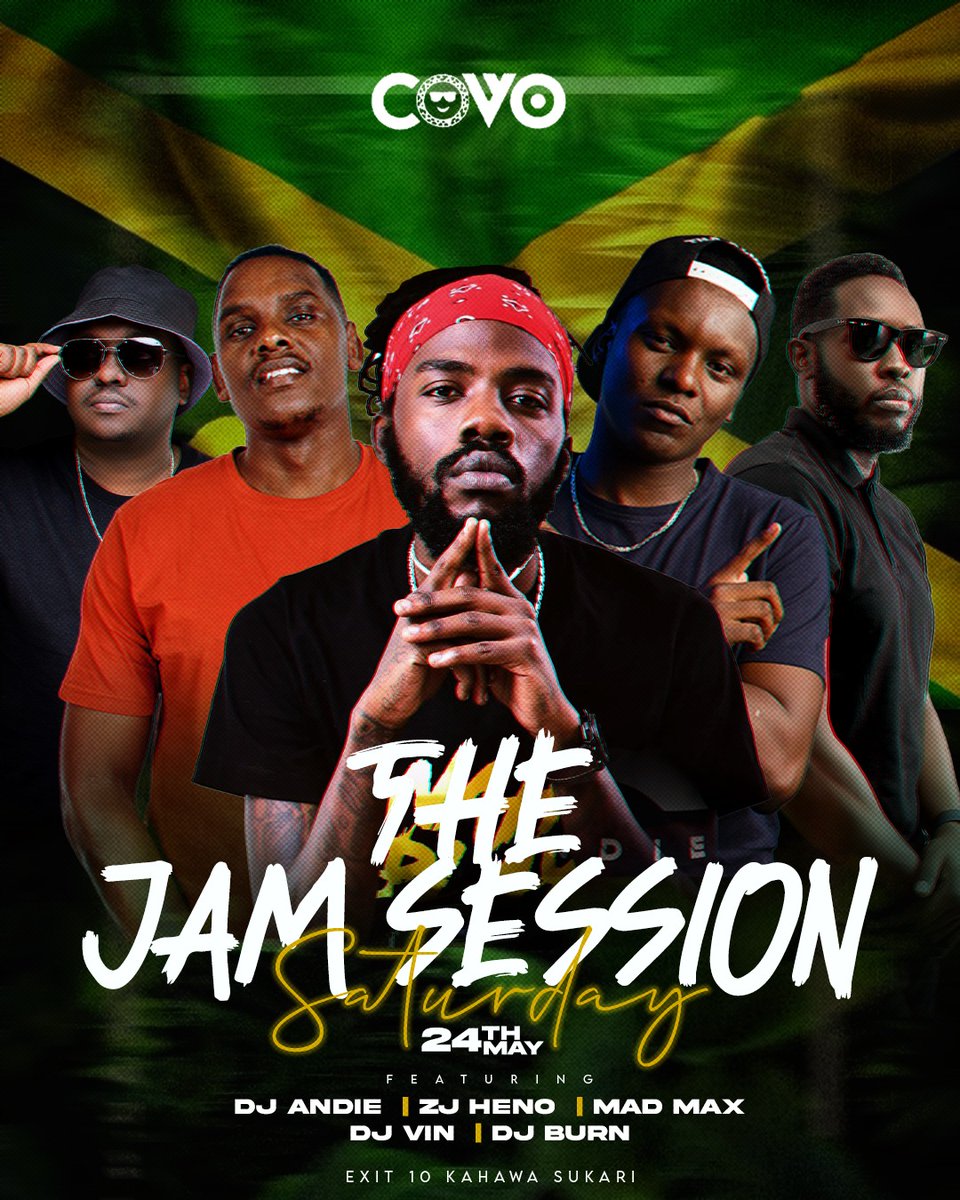 Volumes On Max (@maxradio99) on Twitter photo Saturday! The Jam Session Gang will be at club Covo Kahawa Sukari. Fire line up <a href="/djandie254/">A N D I E S P U T E D</a> <a href="/Dj_Burn/">Radio Killah💯</a> <a href="/vintheinvader/">VIN the invader</a> <a href="/ZJHENO/">ZJ HENO • EMPIRE SOUND</a> and I.
This should be lit. Doors open 7pm! Pull Up with your squad. Saturday! The Jam Session Gang will be at club Covo Kahawa Sukari. Fire line up <a href="/djandie254/">A N D I E S P U T E D</a> <a href="/Dj_Burn/">Radio Killah💯</a> <a href="/vintheinvader/">VIN the invader</a> <a href="/ZJHENO/">ZJ HENO • EMPIRE SOUND</a> and I.
This should be lit. Doors open 7pm! Pull Up with your squad.