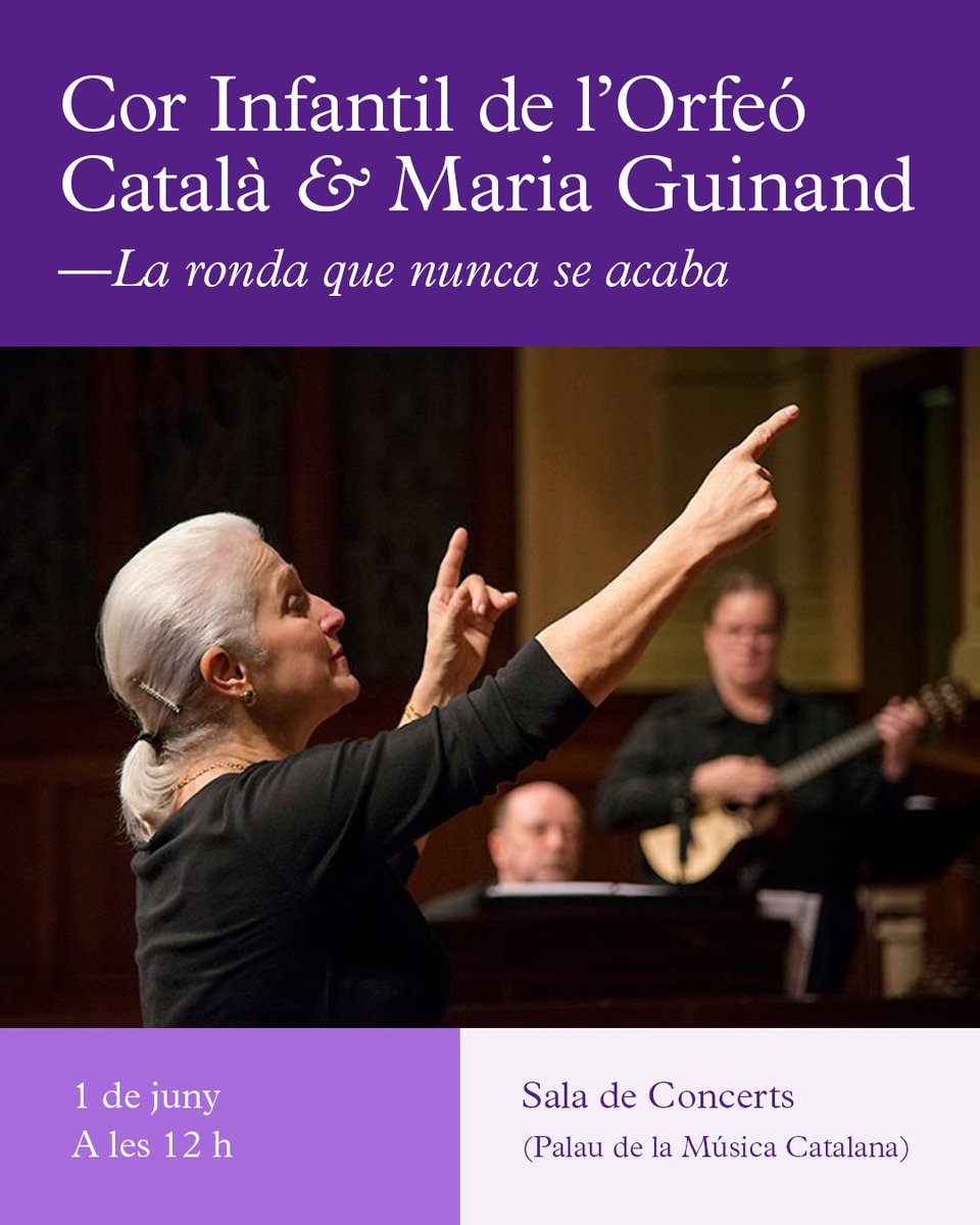 L'1 de juny, al <a href="/palaumusicacat/">Palau de la Música Catalana</a>, el Cor Infantil interpretarà obres d'Alberto Grau sota la batuta de la directora <a href="/maria_guinand/">Maria Alejandra Guinand Davila</a>🎶

🗣️Amb el Cor Juvenil de <a href="/PalauVincles/">Palau Vincles</a>, <a href="/CoralMatiners/">Coral Els Matiners</a>, l'EMMVA Sant Cugat i els percussionistes Miguel Galián i Leo Aldrey

palaumusica.cat/ca/cor-infanti…