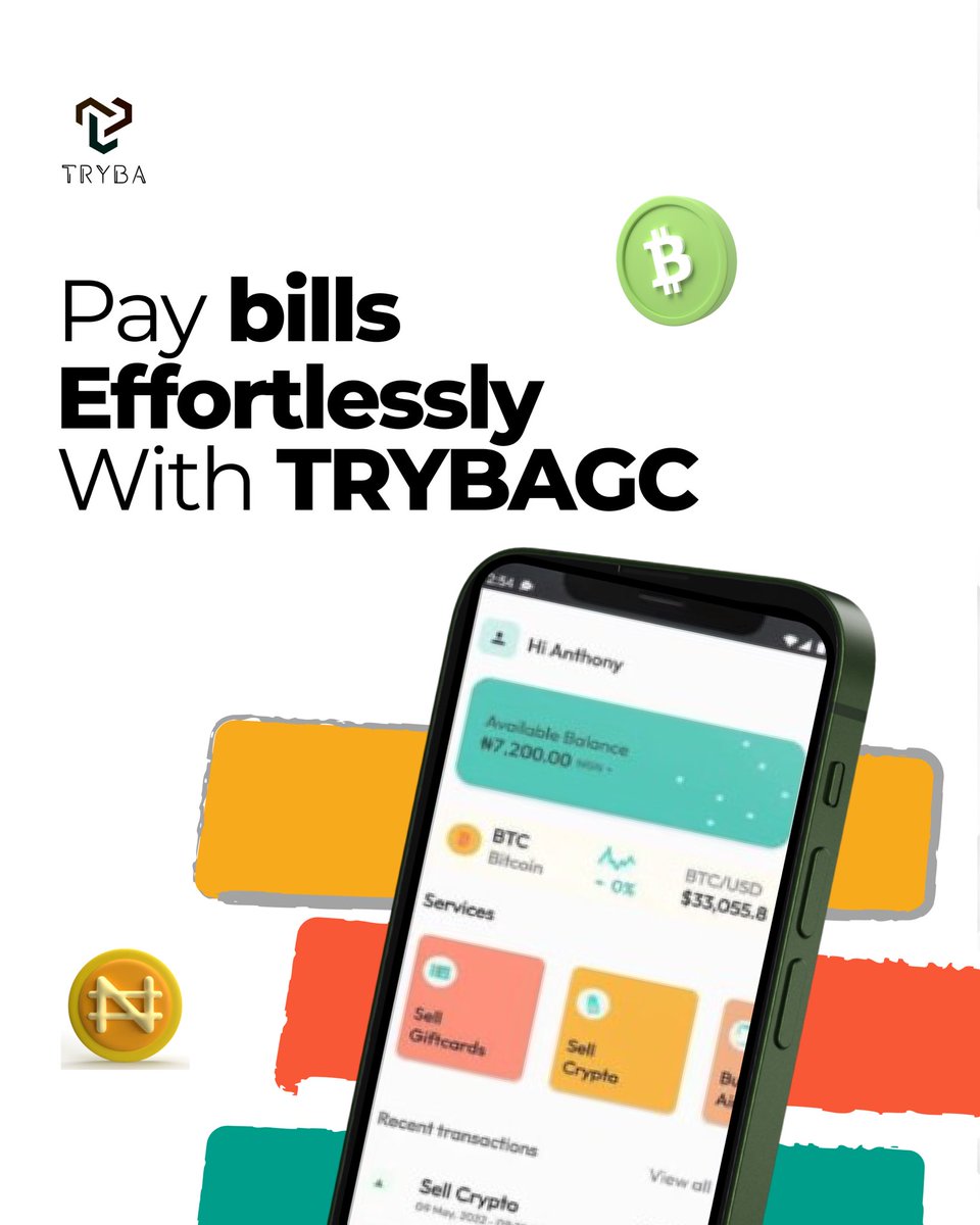 trybagc's tweet image. Do you know you can you pay bills without stress on Trybagc? 
Download the Tryba app today and get started! 

#Trybagc #BillsPaymentPlatform #GiftCardTrading #DigitalPayments #FintechApp #GiftCardExchange