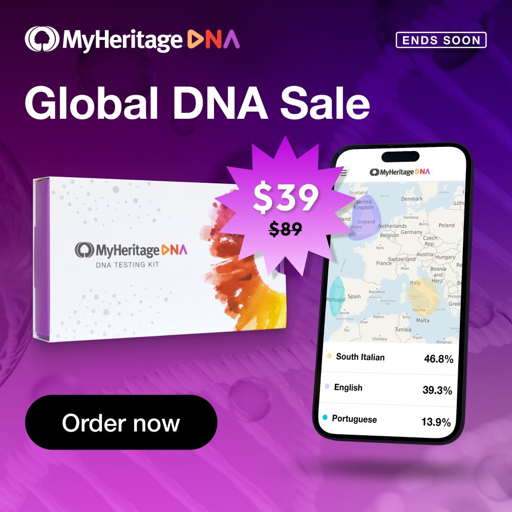 MyHeritage's tweet photo. The Global DNA Sale ends TODAY.
Discover your story before it’s gone → https://t.co/A58nEOCqy4
#MyHeritage #GlobalDNA #ActNow https://t.co/1GrW9nu1zH