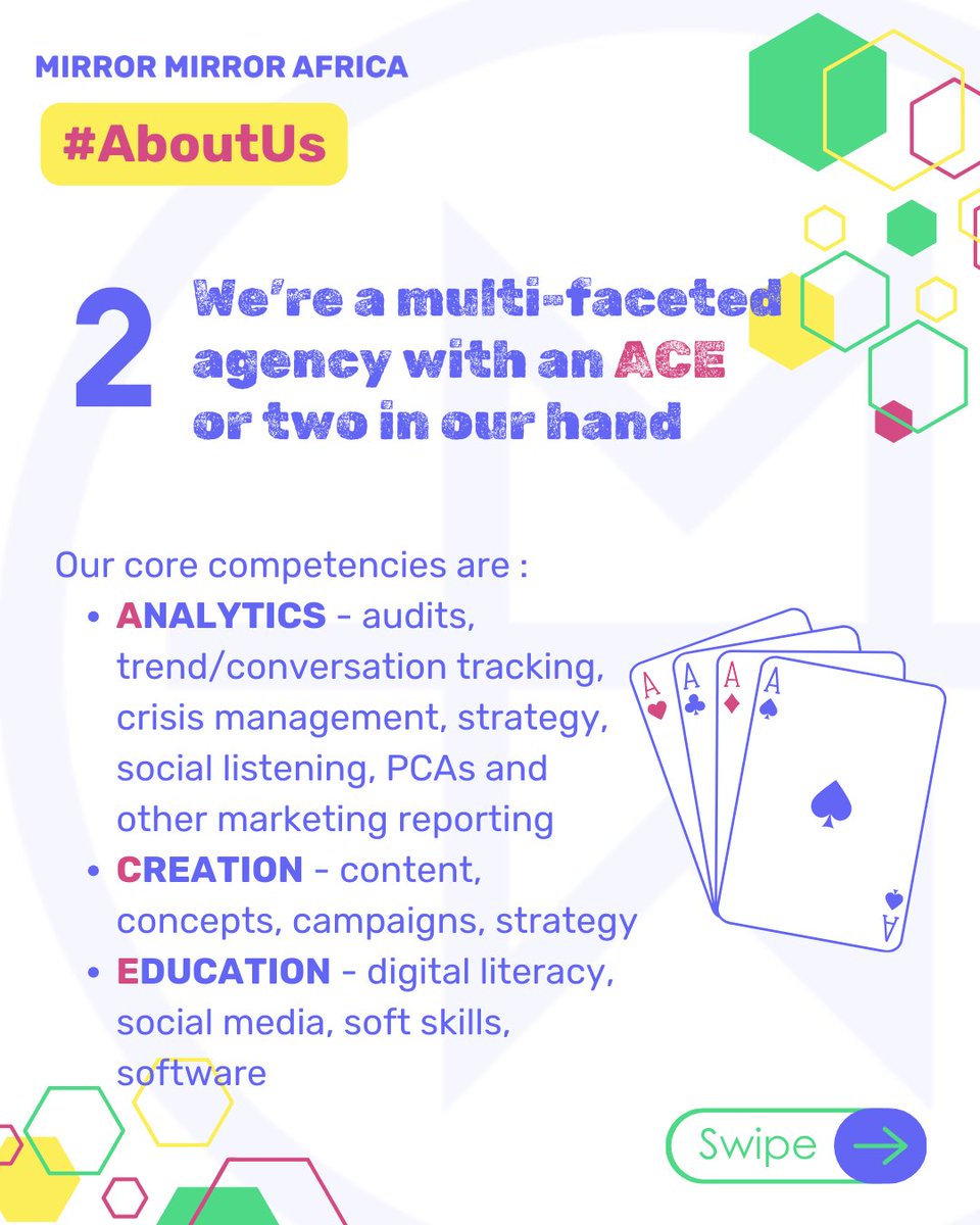 MirrorInsights's tweet photo. Hi there 👋
If you're curious about #MirrorMirror - what we do, and who we are - then this mini🧵is for you.

If you need an ACE, we're here for you - chat to us today! ☎️

#DMforData #AboutUs https://t.co/P5W9iwVHDv