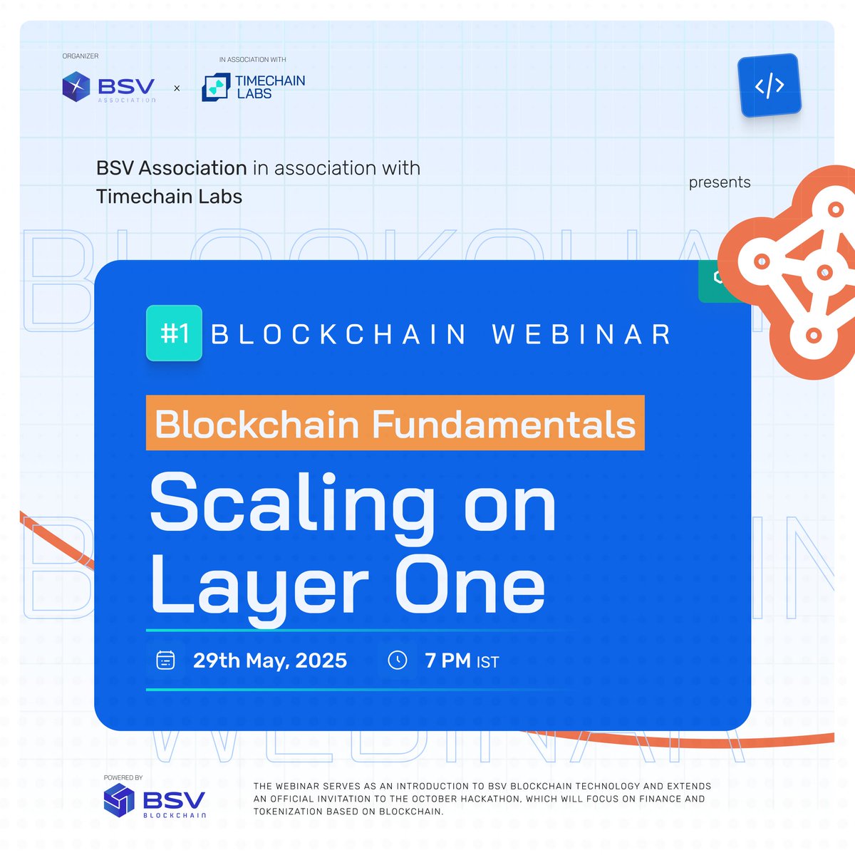 timechainlabs's tweet image. We’re kicking things off with Webinar #1: Blockchain Fundamentals &amp;amp; Scaling on Layer One an introductory session on the BSV Blockchain &amp;amp; its real-world applications.

This webinar marks the official launch of a Hackathon focused on Finance and Tokenization inviting all tech…