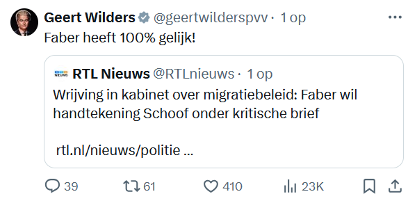 JochemBredewout's tweet photo. Faber en jij @geertwilderspvv kunnen eisen en drammen wat jullie willen. De @MinPres is geen #stempelmachine ! Nee is Nee! https://t.co/Z0e2twhxcZ