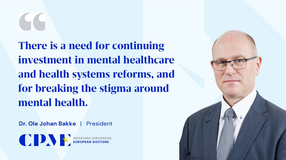 On #EuropeanMentalHealthWeek, we recognise that the burden of stress and violence extends across all healthcare professions

This contributes to burnout, absenteeism and professionals leaving the workforce

👉 Read our joint press release with <a href="/FVEurope/">FVE</a>: cpme.eu/news/european-…
