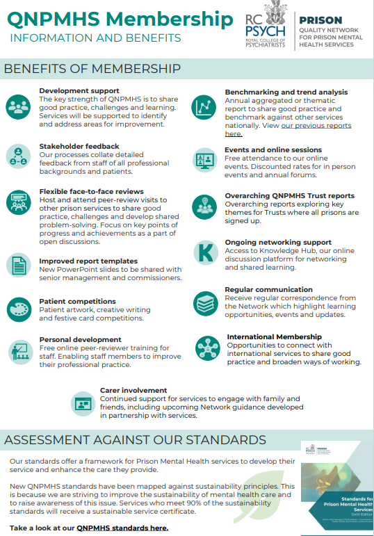 rcpsychQNPMHS's tweet photo. 📢LAST CHANCE TO JOIN #QNPMHS CYCLE 11!

🤝Membership sign ups for the Quality Network for Prison Mental Health Services (#QNPMHS) close 02 June - don't miss out!

🎉Check out all the benefits of becoming a member below👇 

🔗Sign up here: https://t.co/2Hz41zQJc5 https://t.co/YxNPy8T007