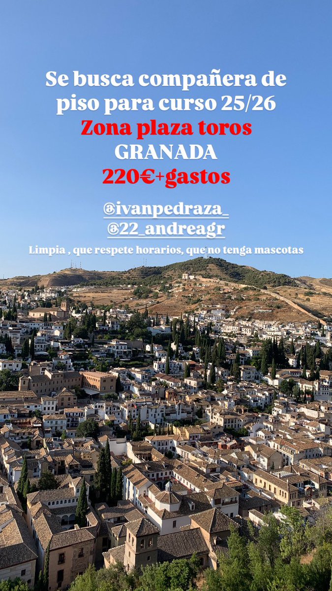 Se busca COMPAÑERA de piso en Granada, Plaza de toros . 220€+gastos Para mis info hablarme por Instagram #granada #pisosgranada #alquiler #ugr