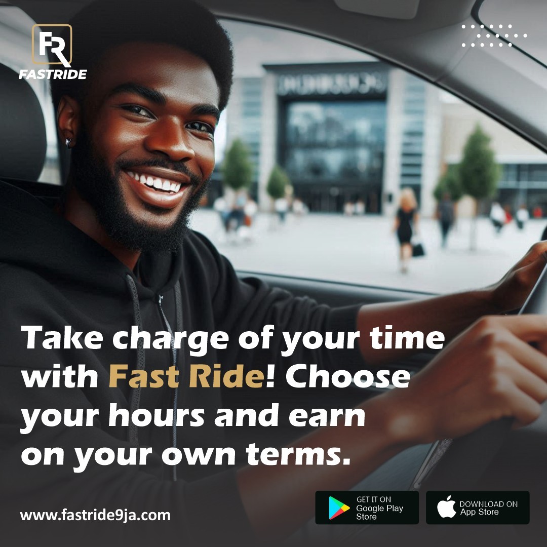 fastrideltd's tweet photo. Be your own boss with Fast Ride!
Choose your hours, drive on your terms, and earn what you want! 

Download the Fast Ride app now;
https://t.co/tUM7wi0Ul9

#FastRide #RideHailing #Flexibility #EarnOnYourTerms #BeYourOwnBoss #Lagos #Abuja #Warri #Benin #Nigeria https://t.co/g7wKmxcIWf
