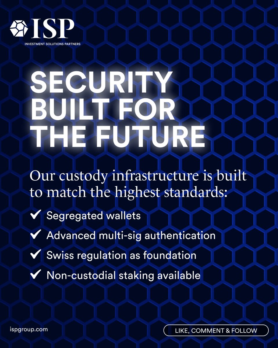 ISPGroupAG's tweet photo. We ensure protection and segregation of our clients’ deposited tokens. Our Custody setup and infrastructure includes:

🌍 Institutional-grade custody solution
 📈 Fully segregated wallets
 💡 Multi-factor authentication 
 ⚙️ Swiss regulatory framework
 🤝 Non-custodial staking https://t.co/JtWOl9k6Pn