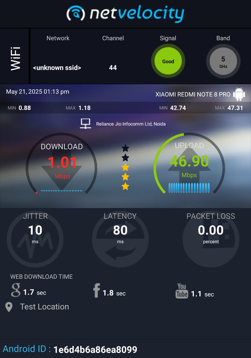VikasRanka's tweet photo. @JioCare @reliancejio @JIOAIRFIBERIN  such a pathetic speed which is coming in jio air fiber your tech had visited the place says the speed is correct I am paying for 100 mbps and i recieve 1mbps is this a correct speed of you guys cannot increase the speed than say wil disconect https://t.co/dgkg7GPEmo