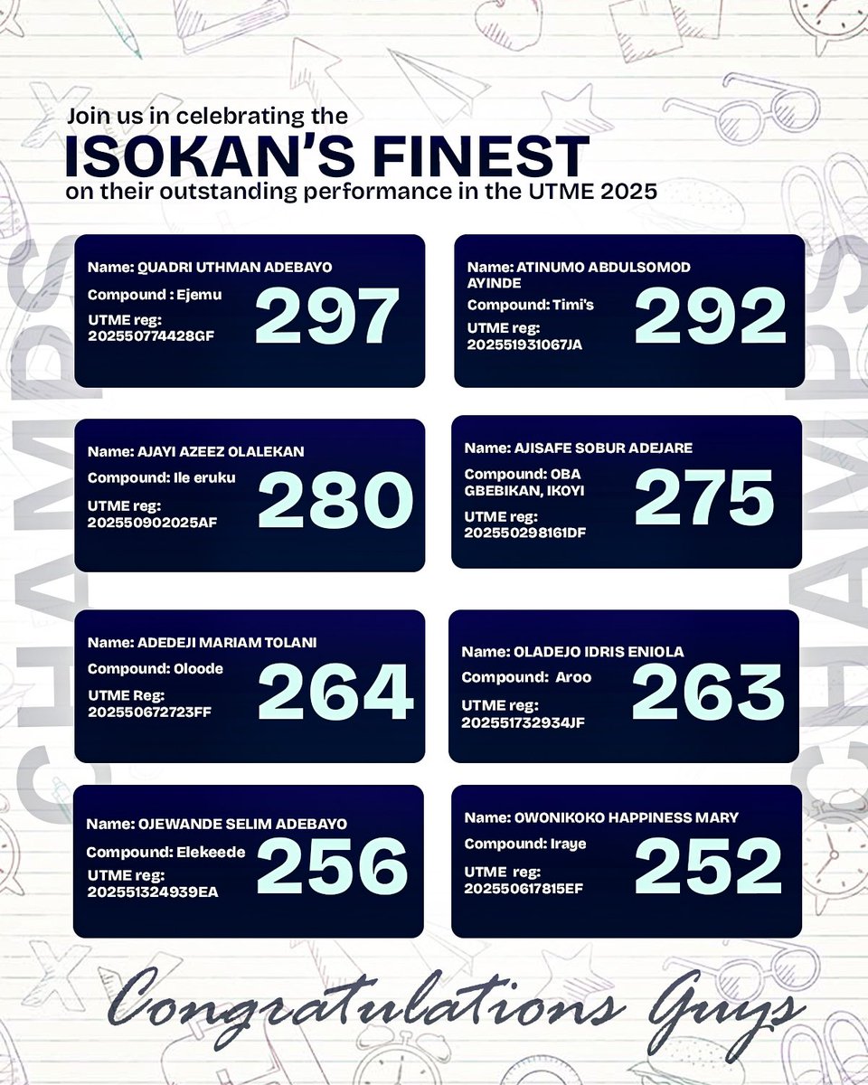 Radoboy_'s tweet photo. Following the release of the 2025 UTME results, I made a commitment to reward students from Isokan Local Government, Osun State who scored 250 and above.

I am delighted to announce that we’ve identified eight brilliant students from Apomu and Ikoyi who met the criteria. https://t.co/2UpvSgtbC3