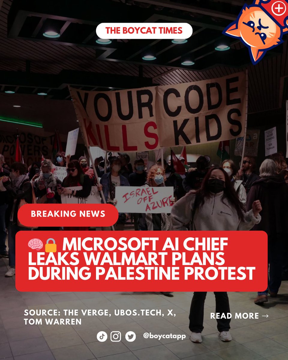 boycatapp's tweet image. 🚨 Protest meets leak at #MicrosoftBuild: During a Palestine protest, @Microsoft AI chief accidentally revealed Walmart’s secret AI plans 😬

Read the full article below

@Azure @MicrosoftAI