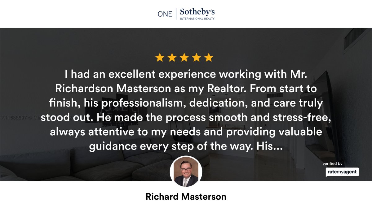 richmastersonFL's tweet image. My latest RateMyAgent review in Lauderhill.
BROKER 496541
rma.reviews/ohq2kivq3w1f

...
#ratemyagent #realestate #ONE_SOTHEBYS_INTL_REALTY