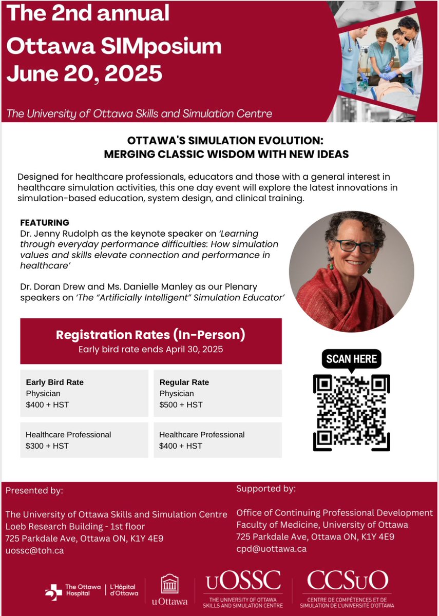Glenn D. Posner (@gdposner) on Twitter photo One month until the 2nd Annual Ottawa SIMposium! @uOSSC <a href="/OttawaHospital/">The Ottawa Hospital</a> <a href="/uOttawaMed/">uOttawa | Faculté de médecine, Faculty of Medicine</a>
Register today before we’re full
uottawacpd.eventsair.com/QuickEventWebs… One month until the 2nd Annual Ottawa SIMposium! @uOSSC <a href="/OttawaHospital/">The Ottawa Hospital</a> <a href="/uOttawaMed/">uOttawa | Faculté de médecine, Faculty of Medicine</a>
Register today before we’re full
uottawacpd.eventsair.com/QuickEventWebs…