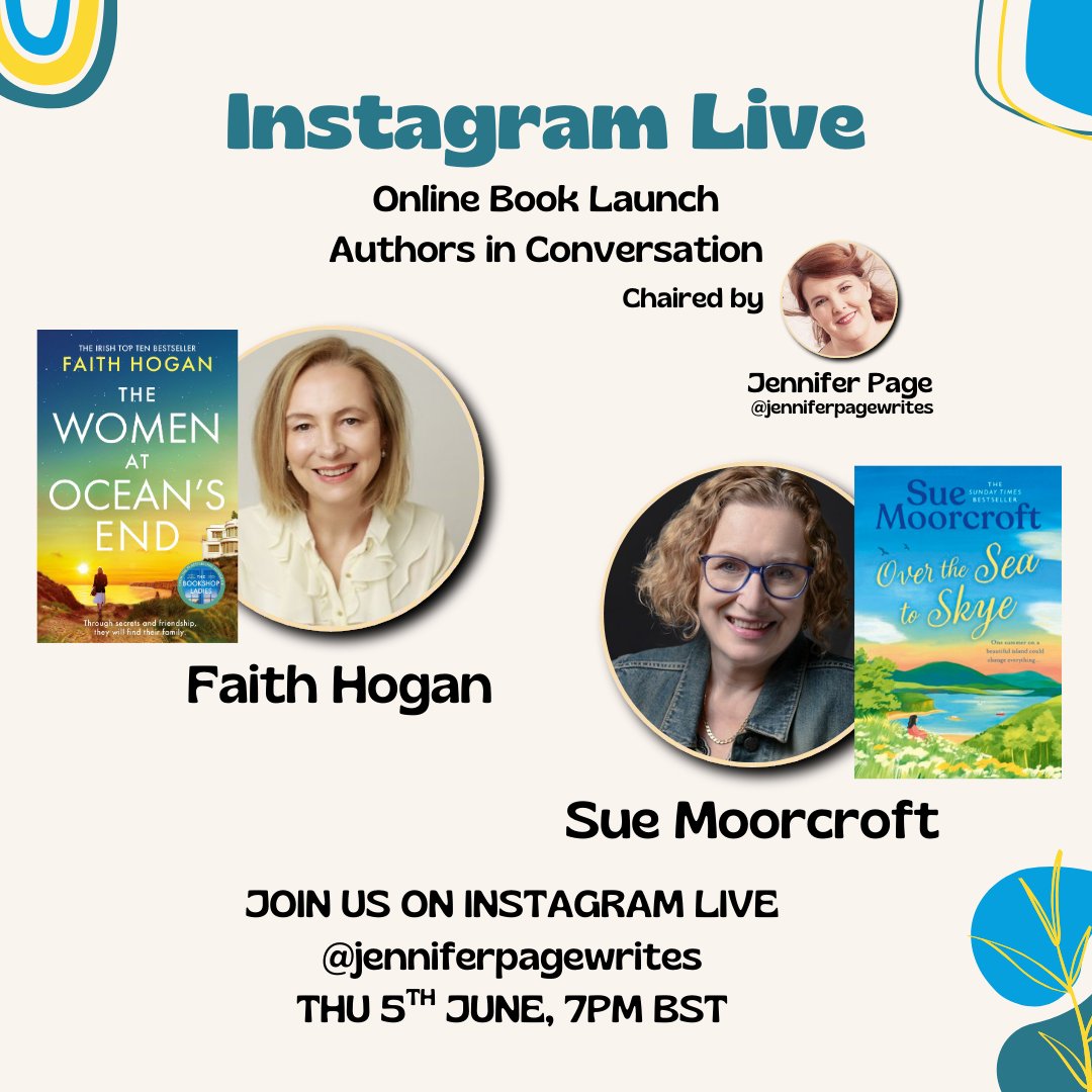 Sue Moorcroft author ☀️#OverTheSeaToSkye☀️ (@suemoorcroft) on Twitter photo We're publiction day twins!
Join <a href="/GerHogan/">Faith Hogan - away writing.... mostly!</a> and I for a publication-day Instagram Live where the lovely <a href="/jenpagewrites/">Jennifer Page 🎲TheLittleBoardGameCafe</a> will be interviewing us about our brand-new books.
Thur 5 June 7pm UK
#TheWomenAtOceansEnd #OverTheSeaToSkye We're publiction day twins!
Join <a href="/GerHogan/">Faith Hogan - away writing.... mostly!</a> and I for a publication-day Instagram Live where the lovely <a href="/jenpagewrites/">Jennifer Page 🎲TheLittleBoardGameCafe</a> will be interviewing us about our brand-new books.
Thur 5 June 7pm UK
#TheWomenAtOceansEnd #OverTheSeaToSkye