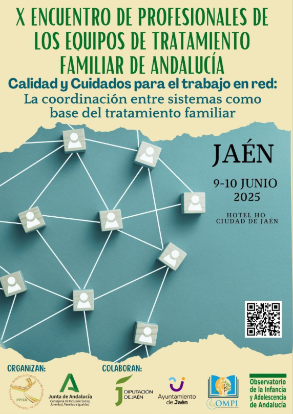 🔔X Encuentro de Equipos de #TratamientoFamiliar

📆9 y 10 de junio
📍Hotel HO Ciudad de #Jaén <a href="/grupoolivencia/">GRUPO OLIVENCIA</a> 

𝑷𝒓𝒐𝒈𝒓𝒂𝒎𝒂: observatoriodelainfancia.es/oia/esp/encuen…
𝑰𝒏𝒔𝒄𝒓𝒊𝒑𝒄𝒊ó𝒏: observatoriodelainfancia.es/oia/esp/encuen…

Organizan: <a href="/AsociacionPPTFA/">Asociacion PPTFA</a> <a href="/IgualdadAND/">Inclusión Social, Juventud, Familias e Igualdad</a>  Colaboran: <a href="/dipujaen/">Diputación de Jaén</a> <a href="/AytoJaen/">Ayuntamiento de Jaén</a>