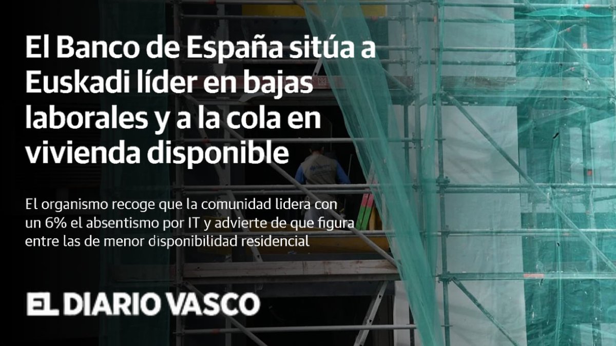 🔴El Banco de España sitúa a Euskadi líder en bajas laborales y a la cola en vivienda disponible.

La economía vasca tiene problemas estructurales, sin embargo, lejos de solucionarlos, el PNV sigue comprometido con Sánchez, aún a costa del daño que ello produce.