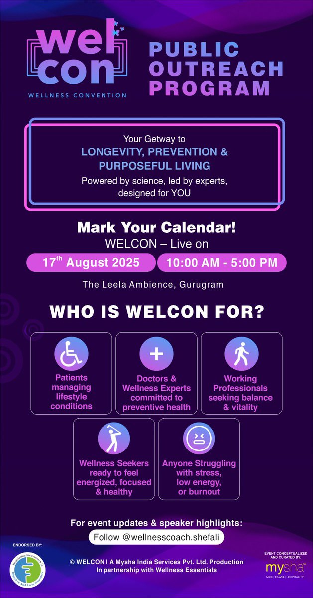 21Shefali's tweet photo. WELCON - Wellness Convention goes live on 17th August 2025 at The Leela, Gurugram with its 4th public outreach program bringing together renowned doctors, wellness experts, and empowered individuals—like you. https://t.co/WDmzCWJUBR
