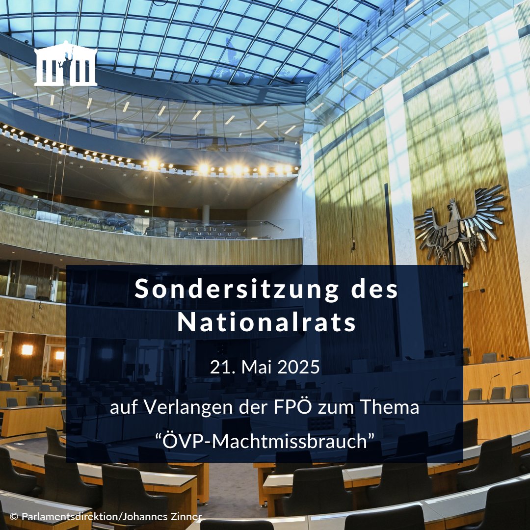 Heute tritt der #OeNR zu einer #Sondersitzung zusammen, einberufen von der <a href="/FPOE_TV/">FPÖ</a> zum Thema „ÖVP-Machtmissbrauch". Die Debatte beginnt um 15.00 Uhr. 🔴 Live verfolgen unter: parl.at/c5Z- 📄Mehr Infos: parl.at/f9b-