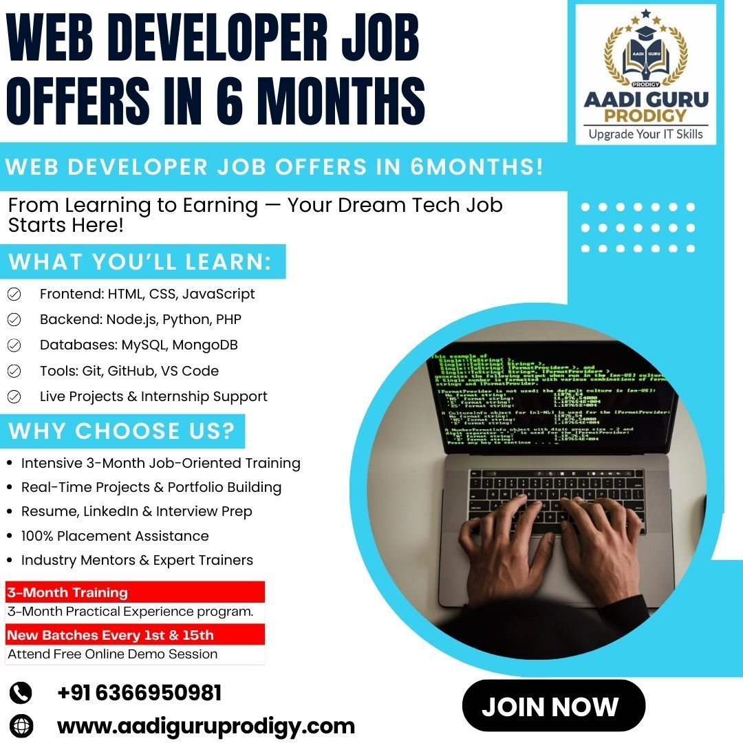 aadiguruprodigy's tweet image. Want a Web Developer Job in 6 Months?
Join AGP's 3-month job-oriented training:
✔ HTML, CSS, JS
✔ Node.js, Python
✔ Git, GitHub, MongoDB
📆 New Batches: 1st &amp; 15th
🎓 FREE Demo | 💯 Placement Support
Register Now: aadiguruprodigy.com
#webdevcourse #LearnWebDevelopment