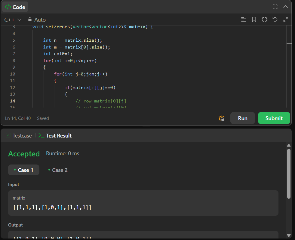 TilluCoder's tweet image. Solved the POTD - Set Matrix Zeroes 
- Solved using 3 Approaches 
#LeetCode #Coding
