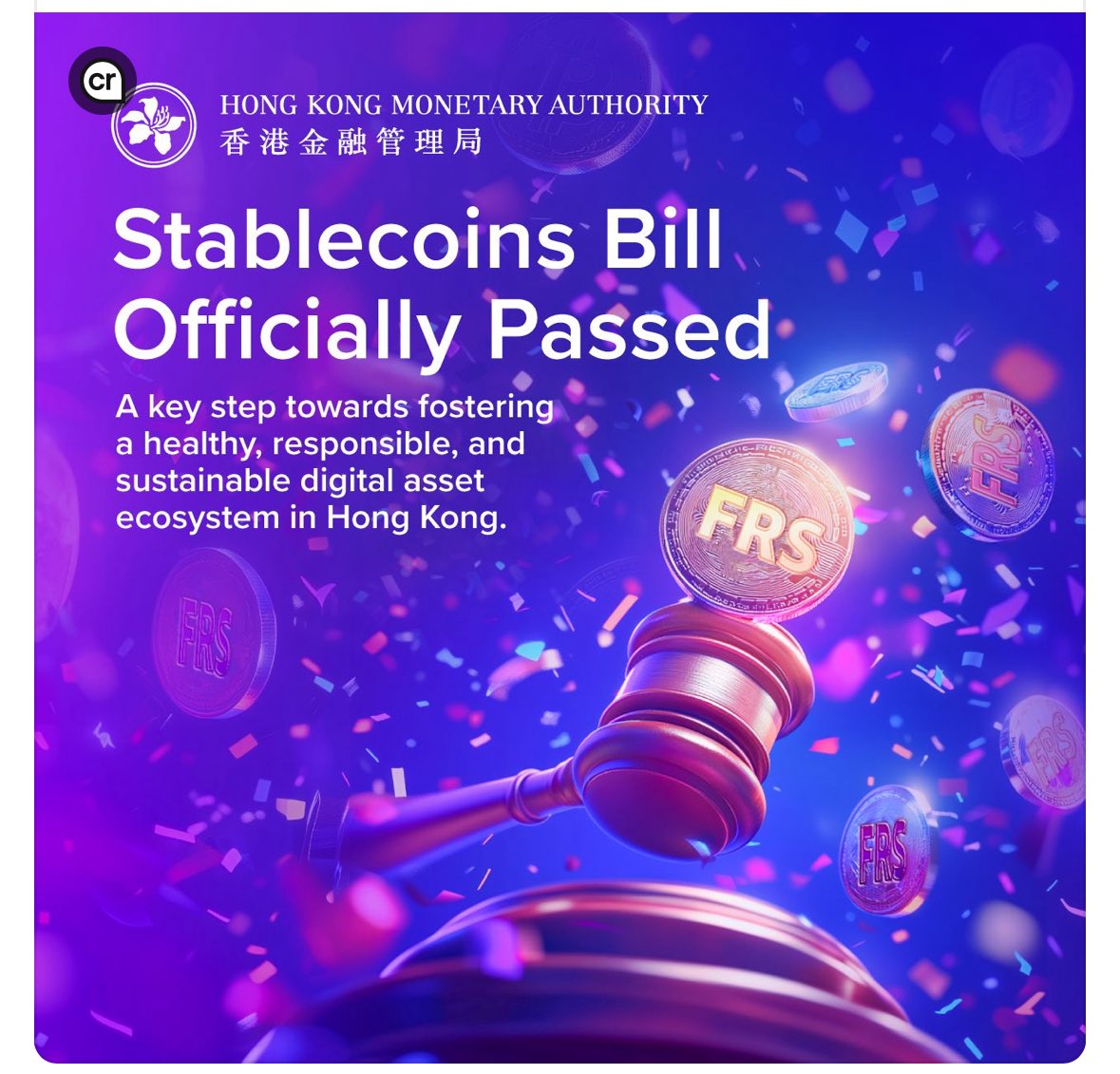 Historical moment for stablecoin industry! As one of the only 3 participants in the stablecoin issuer sandbox by HKMA, we at RD are overjoyed to welcome the passage of the stablecoin bill. Exciting times ahead. Congrats to Hongkong! <a href="/RD_Technologies/">RD Technologies</a>