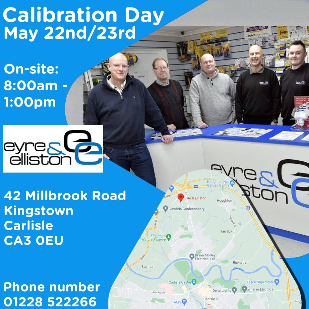 DilogGroup (@diloggroup) on Twitter photo 🔧 Calibration Day - TOMORROW, we're in #Carlisle with @EyreElliston - 8am - 1:00pm
📍Location:
42 Millbrook Rd, Kingstown, Carlisle CA3 0EU
☎️ 0161 877 3621 / E&E: 01228 522266
📩 Email: info@eegroup.co.uk
📅 Visit bit.ly/cal-days for future #events 🔧 Calibration Day - TOMORROW, we're in #Carlisle with @EyreElliston - 8am - 1:00pm
📍Location:
42 Millbrook Rd, Kingstown, Carlisle CA3 0EU
☎️ 0161 877 3621 / E&E: 01228 522266
📩 Email: info@eegroup.co.uk
📅 Visit bit.ly/cal-days for future #events