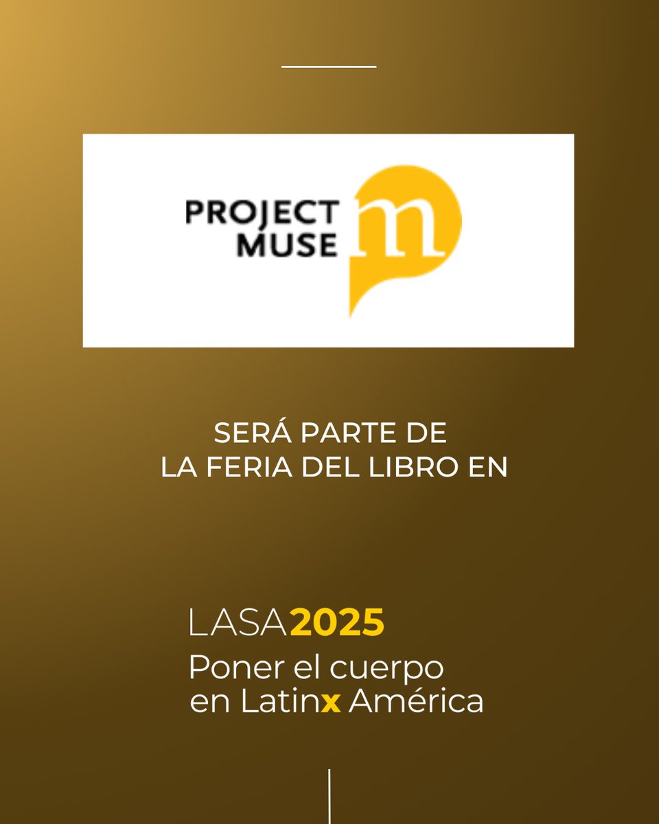 Latin American Studies Association (LASA) (@lasacongress) on Twitter photo ¡Explora quiénes serán parte de la Feria del Libro de #LASA2025!
Gracias a <a href="/UnivofALPress/">University of Alabama Press</a>, <a href="/scholar_choice/">The Scholar's Choice</a>, <a href="/ProjectMUSE/">Project MUSE</a> que se suman este año con sus aportes a los Estudios Latinoamericanos.
#ExpositoresLASA #FeriaDelLibro #LASA2025 ¡Explora quiénes serán parte de la Feria del Libro de #LASA2025!
Gracias a <a href="/UnivofALPress/">University of Alabama Press</a>, <a href="/scholar_choice/">The Scholar's Choice</a>, <a href="/ProjectMUSE/">Project MUSE</a> que se suman este año con sus aportes a los Estudios Latinoamericanos.
#ExpositoresLASA #FeriaDelLibro #LASA2025