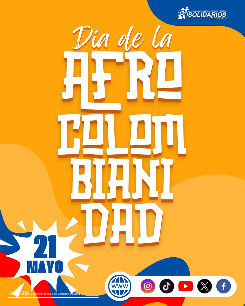 CoopSolidarios's tweet photo. Conmemoramos el Día de la Afrocolombianidad resaltando la historia, la cultura y la lucha de las comunidades afro en nuestro país.
🌍💛 Que cada día sea una oportunidad para valorar la diversidad que nos enriquece.

#Afrocolombianidad #CulturaAfro #DiversidadEsColombia #21DeMayo https://t.co/BRinjTnIEN