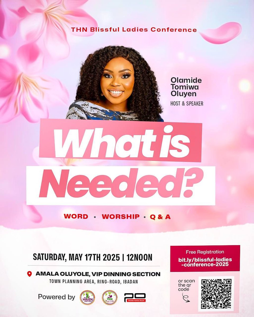oluyenolamide's tweet photo. Glory!!! SATURDAY MAY 17, 2025
This Is Definitely More Than A Meeting, This Is An Encounter And Experience No One Should Miss Out On
Link to register: https://t.co/E4t2735AIr or scan link in flyer
Get Ready! Get Your Heart Prepared!
#WhatisNeeded #THNBlissfulladiesconference https://t.co/PvBiJ1Jaau