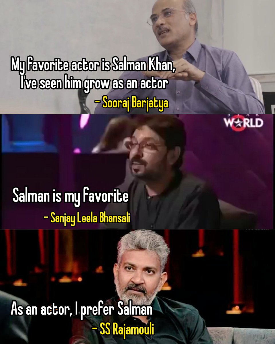 Its_CineHub's tweet photo. Three of the Biggest Directors in India chose #SalmanKhan as their Favourite Actor🤯💥 https://t.co/3cjFr0RJ3M