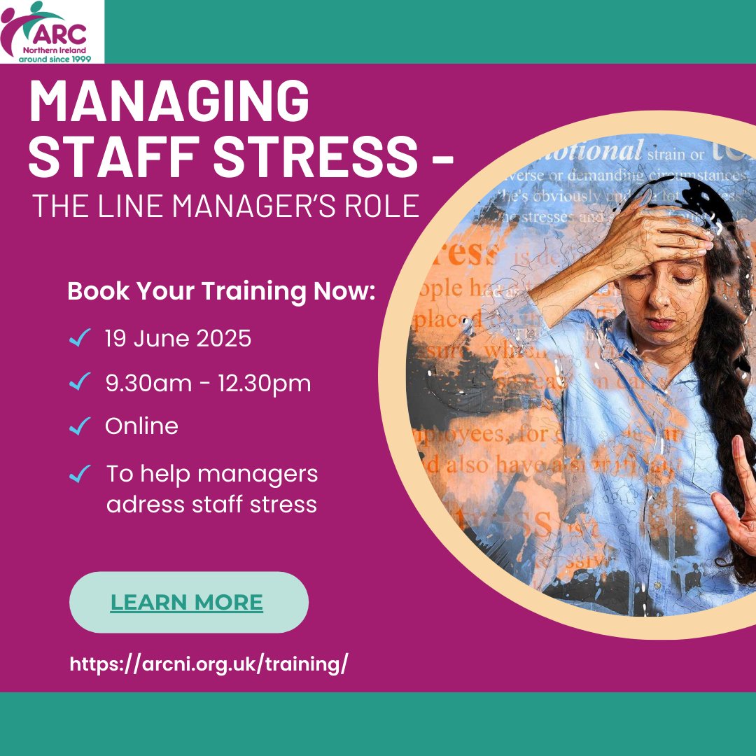 Are your managers ready to tackle stress head-on?

Let’s create workplaces where mental wellbeing matters.

Stress less, lead better! 💼💬

Book now via link below:
arcni.org.uk/courses/2821/m…

#MentalHealthAtWork #StressManagement #LeadershipTraining #Wellbeing #HSEStandards #ARCni