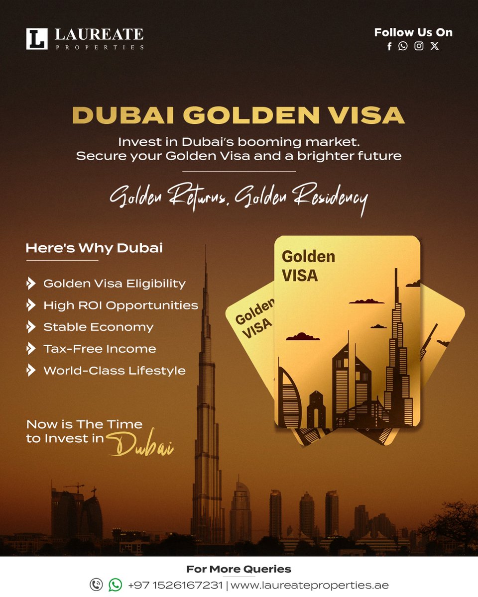 LaureateProps's tweet photo. Dubai real estate isn’t just for the elite.
✅ High ROI
✅ Tax-free income
✅ Residency with Golden Visa
Stop waiting. Start investing.
#DubaiLuxuryLiving #DubaiRealEstate #InvestinDubai
 #UAE #Dubai #Laureateproperties https://t.co/hHfSaE7XZl