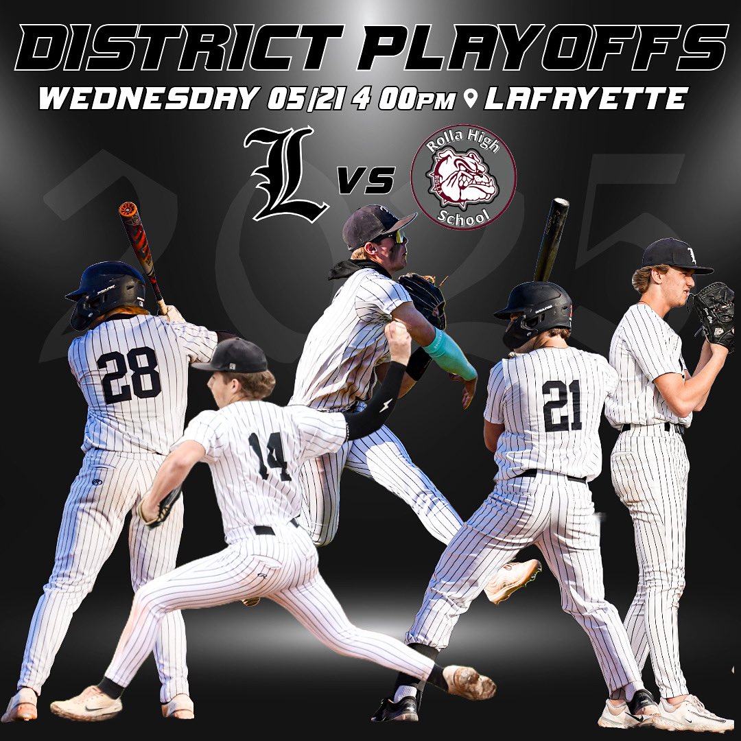 Lancer fans—let's pack the stands Today for our first District Playoff game vs. Rolla.
Pregame starts at 3:45 PM.

‼️ BE THERE. BE LOUD. ‼️

#2025season #connectedlancer #lafayettelancerbaseball