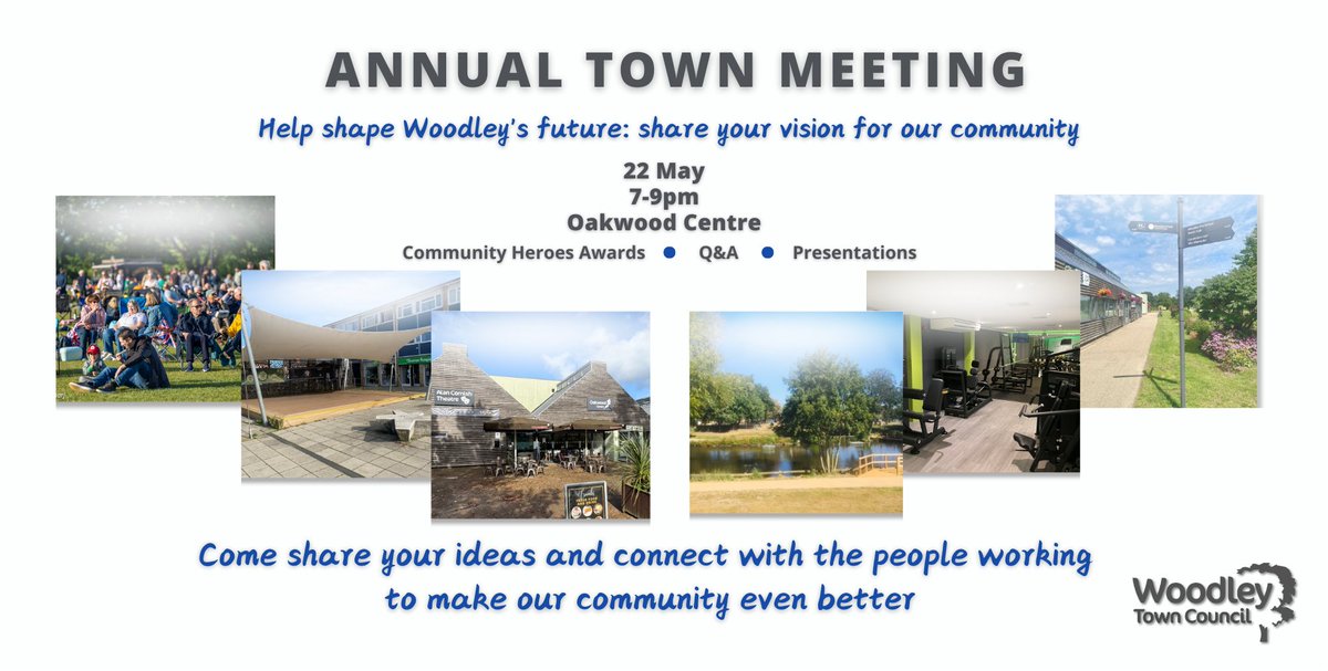 Woodley’s Annual Town Meeting
📅Thurs 22 May
⏰7–10PM
🏢Oakwood Centre
💬Hear from local voluntary &amp; charity groups
🏆Celebrate our Community Heroes
🍷Drinks reception + open Q&amp;A
Your town. Your voice. Be there. 🙌
📧 Can’t attend? Email us: communications@woodley.gov.uk