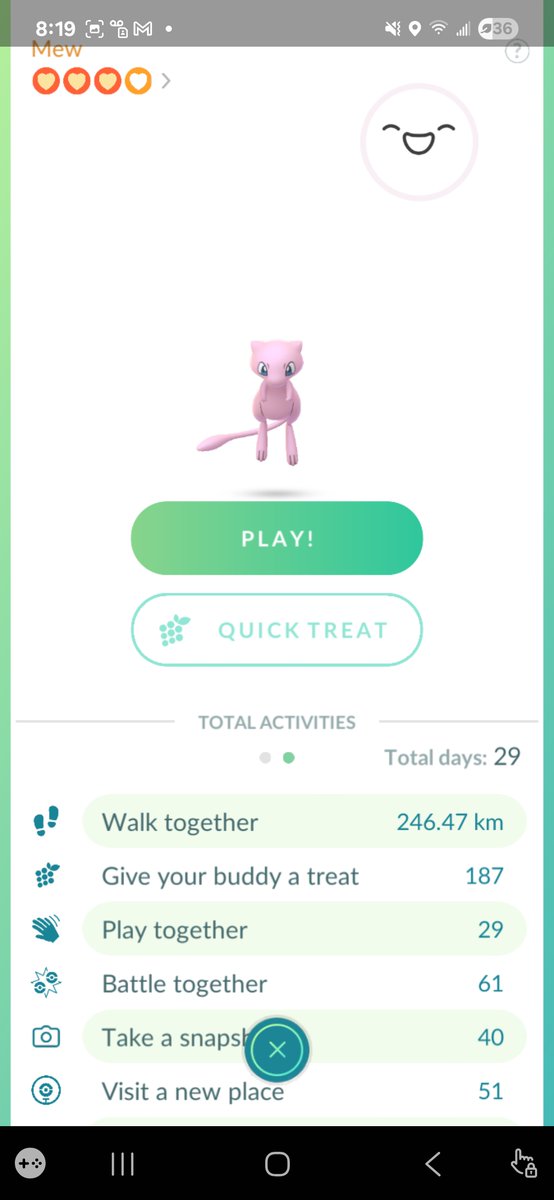 realgreenzebra's tweet photo. @NianticHelp when does mew  gets it's best buddy badge because i'm past three hundred affection  hearts https://t.co/aWwjhxhrXC