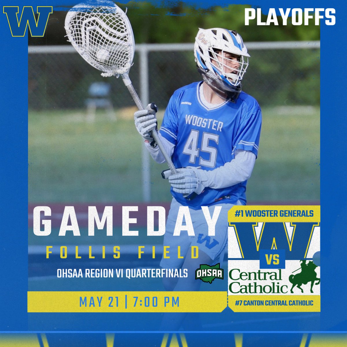 💥💥GAMEDAY💥💥

The Generals host Canton Central Catholic this evening at Follis Field! Wooster looks to defend home field and advance to the regional semi-finals! #GoWoo