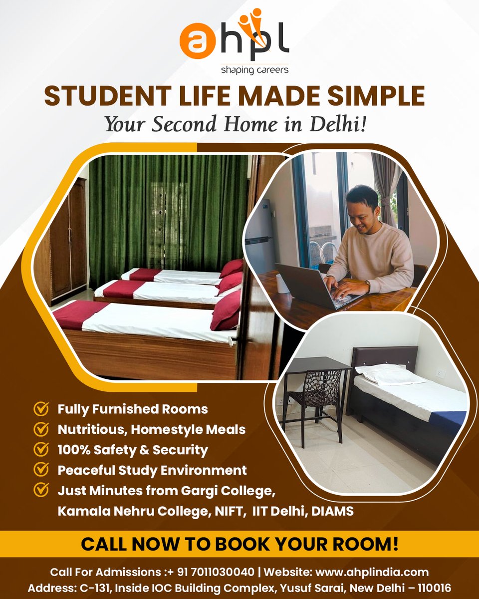 ahplhostels's tweet photo. Looking for a safe, stylish, and super comfy place to stay while you chase your dreams in the capital? 🎯
Look no further — #AHPL has got you covered! 🛏️🧼💡
☎️ 👉 07011030040
🌐https://t.co/HQguNH5C6F
#StudentLife #DelhiStudents #HostelLife #StudentLiving #CollegeVibes #PG https://t.co/8QAK7or2Fx