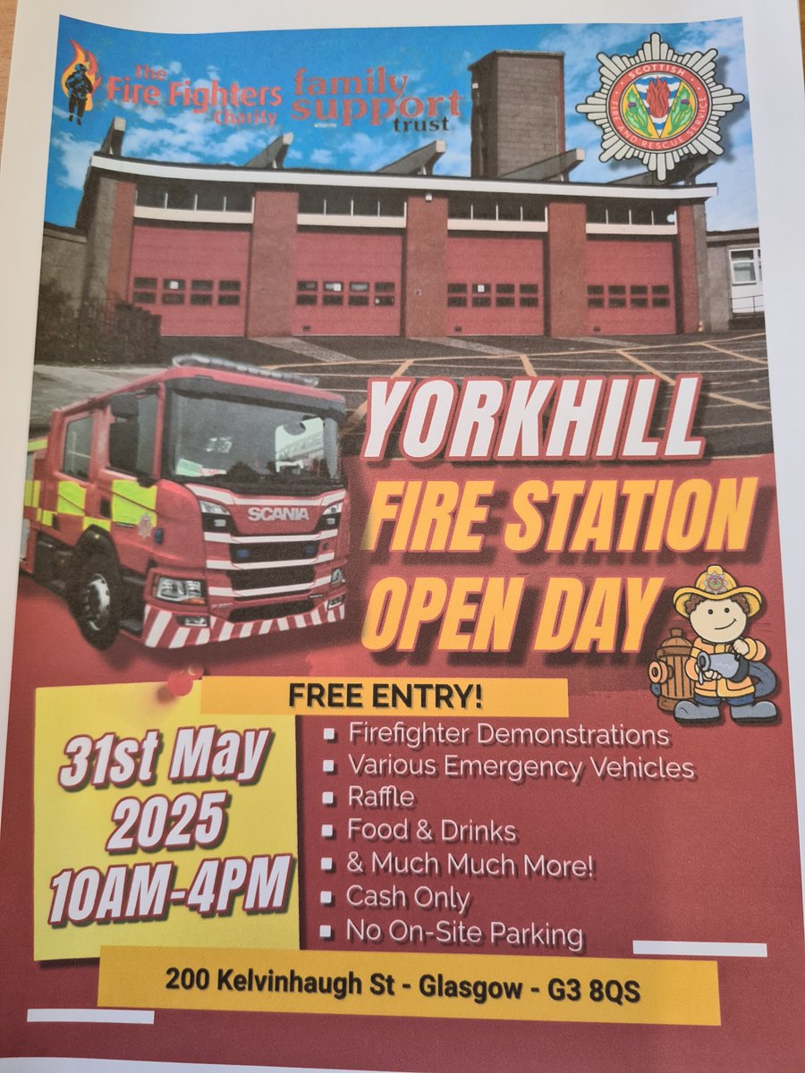 SFRS City of Glasgow (@scotfire_glasgo) on Twitter photo Come along to Yorkhill Open Day on Saturday 31st May between 10am and 4pm.
Loads of activities have been organised for the day.
#Keepingourcommunitiessafe
<a href="/fire_scot/">Scottish Fire and Rescue Service</a> <a href="/SFRSYourSafety/">Scottish Fire and Rescue Service – Your Safety</a> Come along to Yorkhill Open Day on Saturday 31st May between 10am and 4pm.
Loads of activities have been organised for the day.
#Keepingourcommunitiessafe
<a href="/fire_scot/">Scottish Fire and Rescue Service</a> <a href="/SFRSYourSafety/">Scottish Fire and Rescue Service – Your Safety</a>
