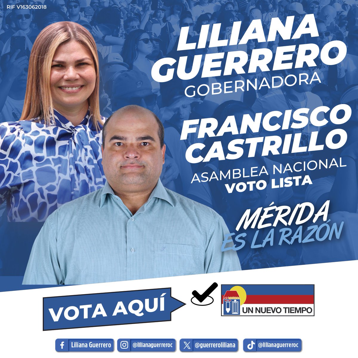 ¡Mérida es la Razón!
Francisco Castrillo, profesor ULA y defensor incansable de derechos universitarios, lleva la voz de la academia a la Asamblea Nacional con <a href="/partidoUNT/">Un Nuevo Tiempo</a>. Junto a <a href="/guerreroliliana/">Liliana Guerrero</a>, unen experiencia, lucha y futuro.
Este #25Mayo, vota ¡Mérida es la razón!