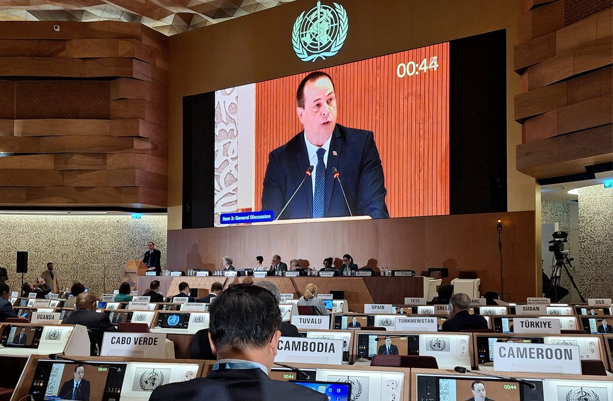 🇨🇺 En 78ª Asamblea Mundial de la #Salud, #Cuba reafirma  compromiso con la cooperación internacional, la soberanía de los pueblos y una <a href="/WHO/">World Health Organization (WHO)</a> fuerte, inclusiva y representativa.
🗣¡Juntos podemos enfrentar desafíos sanitarios globales!, expresó hoy <a href="/japortalmiranda/">José Angel Portal Miranda</a> en #Ginebra.