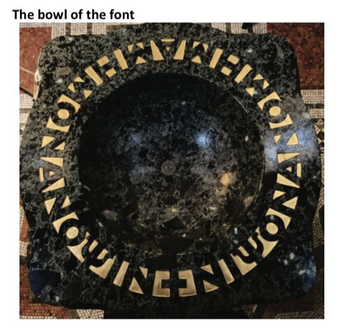 James P S Thomson (@jamespsthomson2) on Twitter photo I have not seen it either but it is said to be an external stoop. The quotation also occurs on the rim of the font in The former Middlesex Hospital Chapel <a href="/Fitzroviachapel/">Fitzrovia Chapel</a> I have not seen it either but it is said to be an external stoop. The quotation also occurs on the rim of the font in The former Middlesex Hospital Chapel <a href="/Fitzroviachapel/">Fitzrovia Chapel</a>