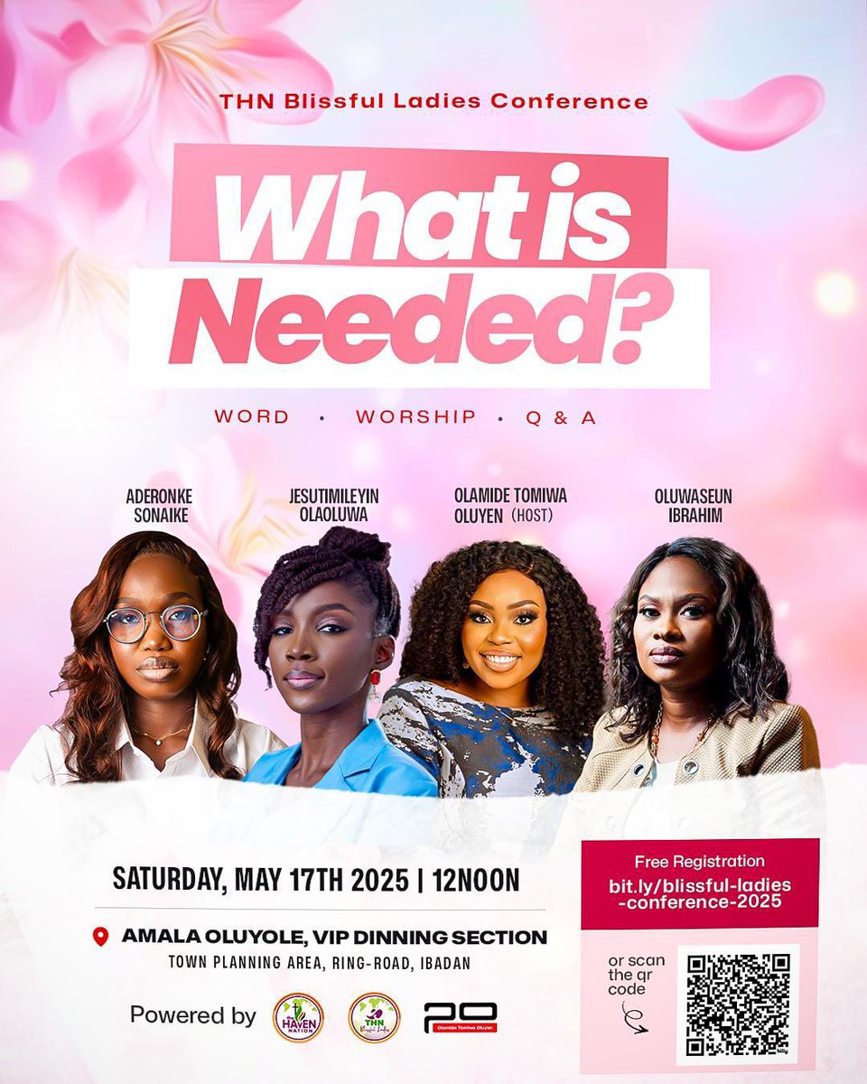oluyenolamide's tweet photo. THN BLISSFUL LADIES/WOMEN CONFERENCE HOLDS TOMORROW!!!
See You There ๐บ๐ค
#WhatisNeeded #THNBlissfulladiesconference #Impact #Impactinglives #Blissfulladies #RaisingGiants #THN #GiantsTheatre #OlamideTomiwaOluyen #Potoms https://t.co/ABXSWge5Jg