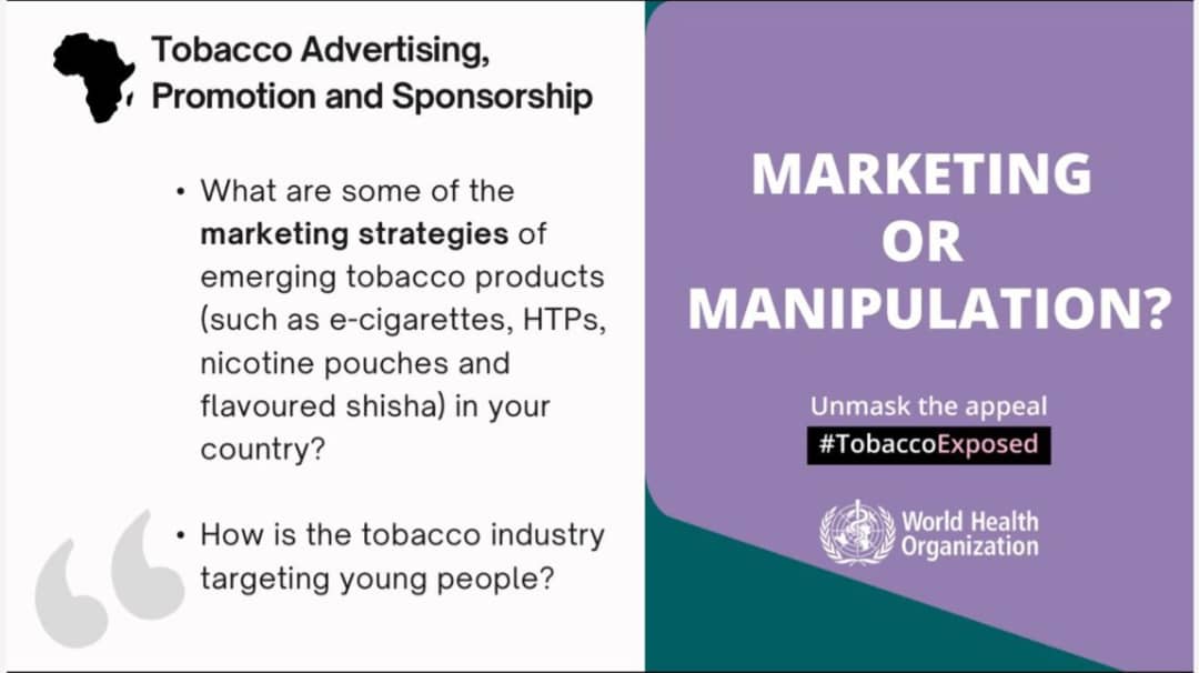 Marketing or manipulations panelists from #Ghana  #Kenya #Uganda &amp; #Zambia shares on how the tobacco industry use marketing tactics &amp; manipulations to advance to hook young people

During the 2025 Africa Regional Webinar on the sideline of #WNTD2025 

<a href="/fdaghana/">FDAGhana</a> <a href="/WHOGhana/">WHO Ghana</a>