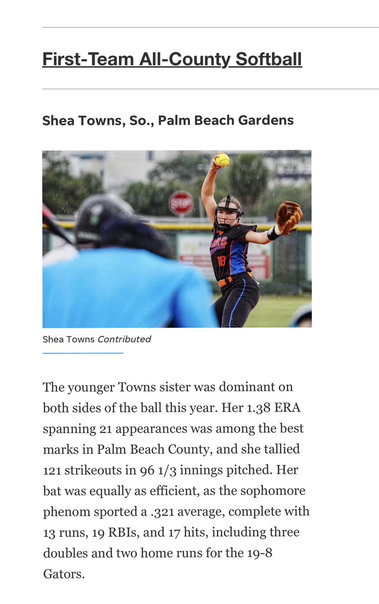 Shea Towns 2027 (@sheatowns18) on Twitter photo What an honor to be nominated for <a href="/hssportsawards/">USA TODAY High School Sports Awards</a> Player of the Year and <a href="/pbpsports/">PB Post Sports</a> First-Team All-County for my Soph Season <a href="/PBGHS_Softball/">Palm Beach Gardens High School Softball</a>. I had some goals starting this season and I’m happy to say I reached them and more. I look up to many of the seniors on this list and I’m What an honor to be nominated for <a href="/hssportsawards/">USA TODAY High School Sports Awards</a> Player of the Year and <a href="/pbpsports/">PB Post Sports</a> First-Team All-County for my Soph Season <a href="/PBGHS_Softball/">Palm Beach Gardens High School Softball</a>. I had some goals starting this season and I’m happy to say I reached them and more. I look up to many of the seniors on this list and I’m