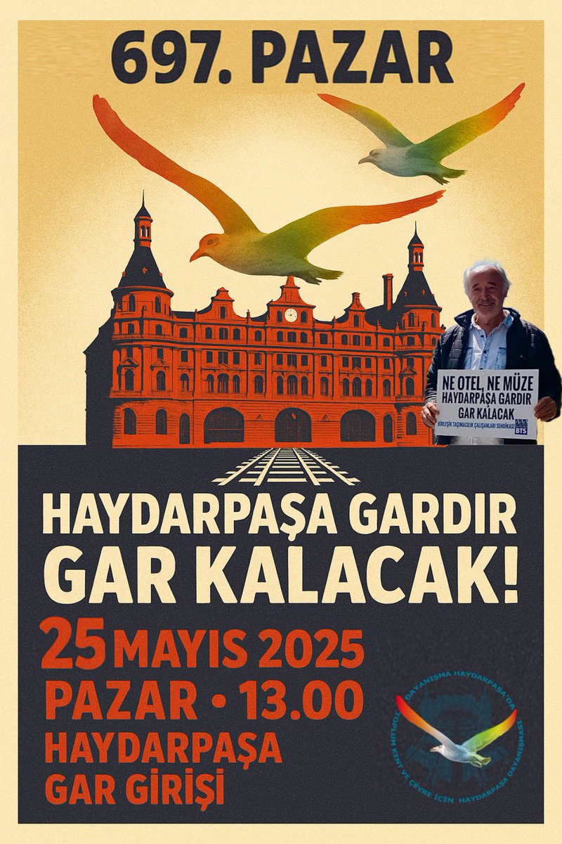 697.PAZAR 
25.05.2025 
13.00-14.00
Vapur Kadıköy’ünden kalkmış geliyordu. Arkama dönüp Haydarpaşa istasyonuna bir daha baktım. 
Sait Faik Abasıyanık
#haydarpaşagardırgarkalacak